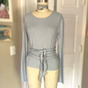 ZARA Pale Blue soft knit BALLERINA Wrap Waist Tied Tunic Shirt *SMALL*  NWT